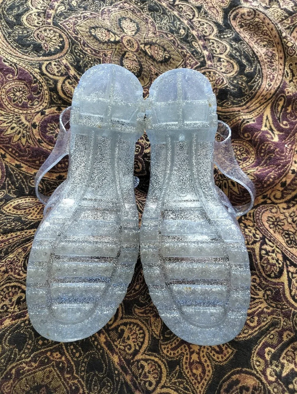 London Rebel Size 10 Clear Silver Glitter Heeled Jelly Sandals EUC - Picture 7 of 11